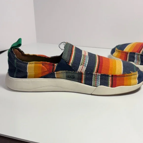 Sanuk Men's Multicolor Striped Canvas Slip-Ons with Green Insole - Picture 9 of 10